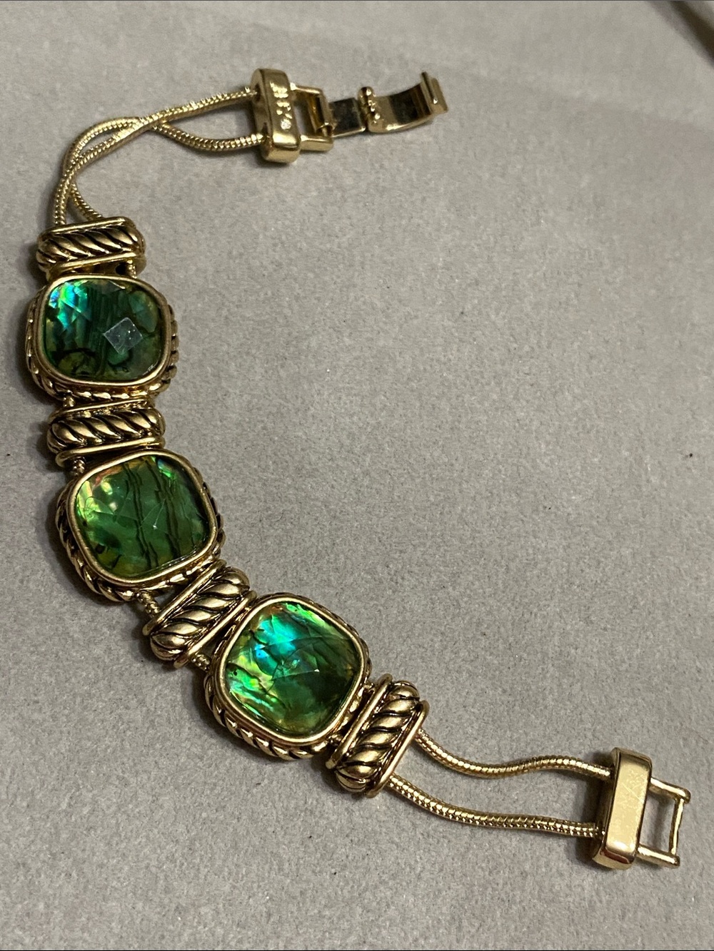 Gold-Tone Slider Bracelet with Green Abalone Stones